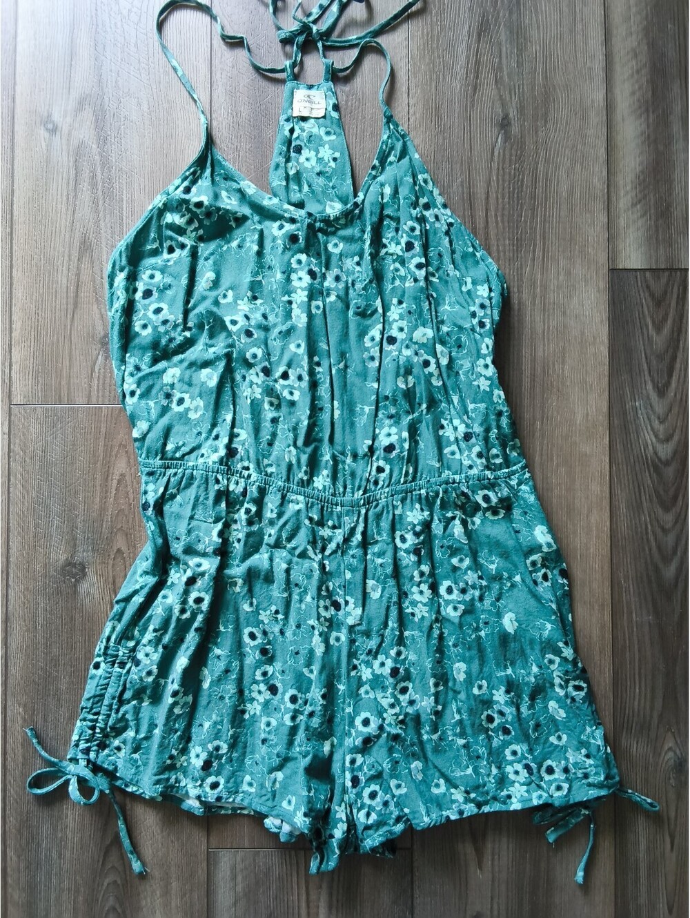 O'Neill Floral Print Green Halter Neck Boho Romper Adjustable Size Large